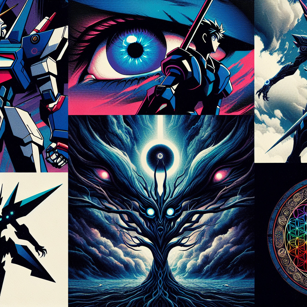 Collage of iconic Evangelion images