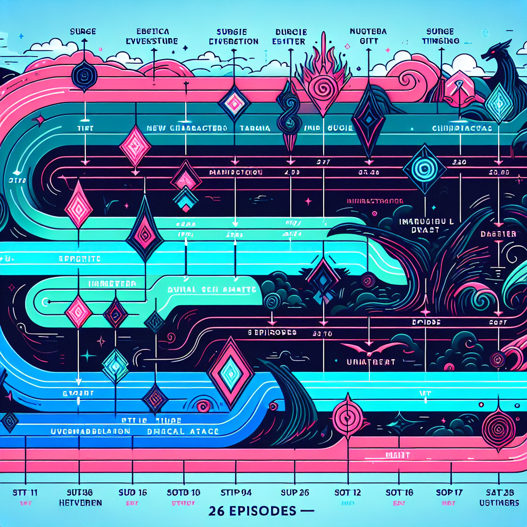 Neon Genesis Evangelion Episode Timeline: A visual representation of the series' progression, showing key events such as Angel attacks, character introductions, and major plot points across all 26 episodes.